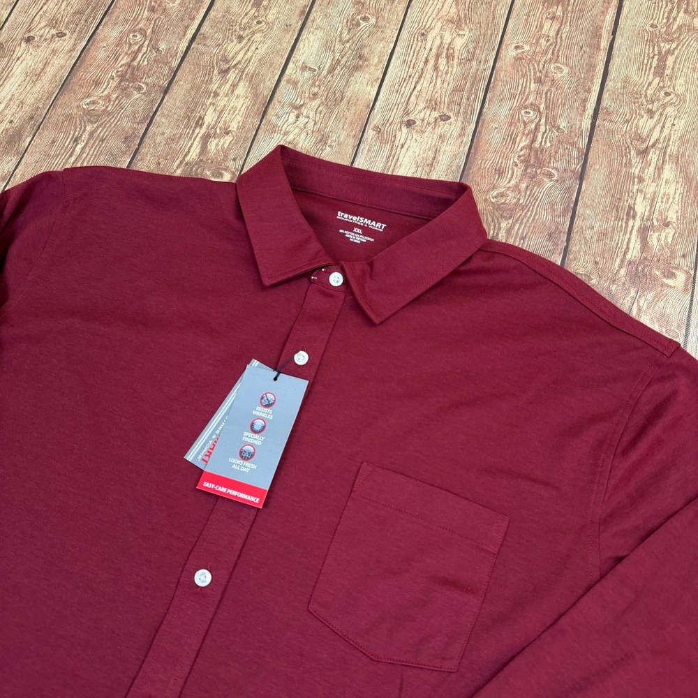 Roundtree Yorke travelSMART Button Up Shirt Mens XXL Burgundy Wrinkle Resistant